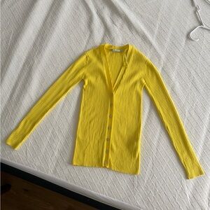 Zara Yellow Women's Ribbed Cardigan Sweater